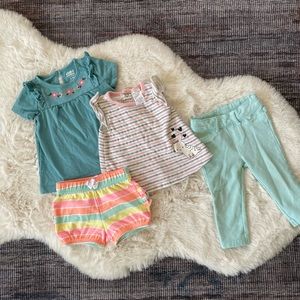 Baby girl shirt and pants set, 6-9 months, various brands